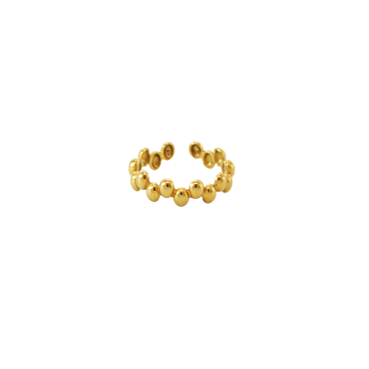 Gold beaded ring on a light gray background